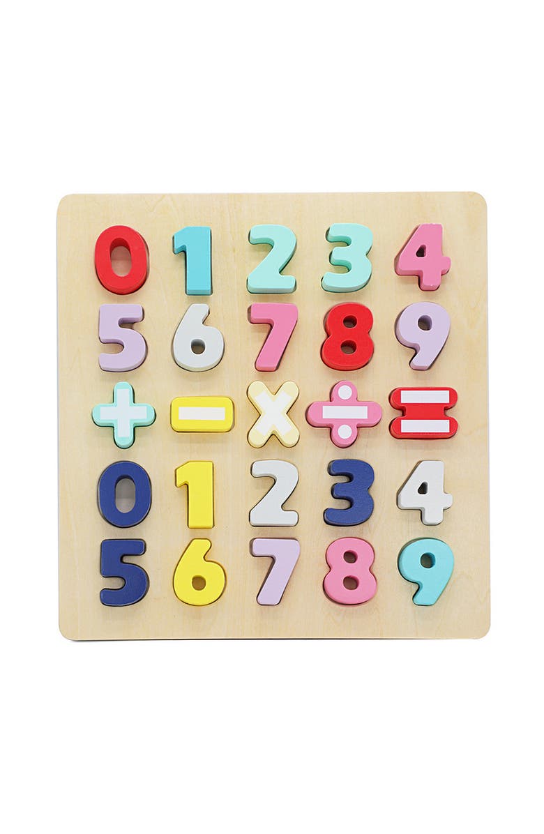 Leo & Friends Wooden Chunky Number Math Puzzle, Numbers 0-9, Addition, Subtraction, Multiplication, Division, Equal Sign Included, Main, color, Beige