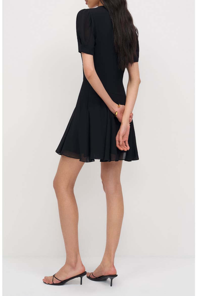 Akaia Puff Shoulder Minidress, Alternate, color, BLACK