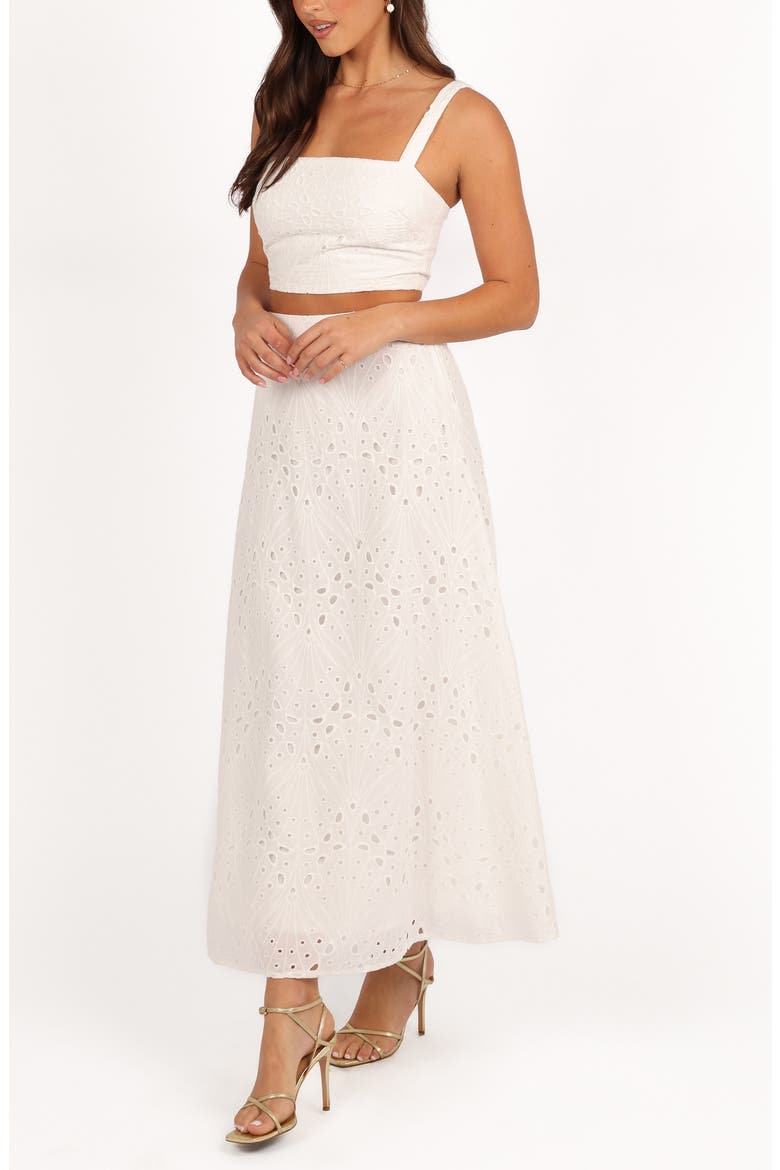 Camellia Cotton Eyelet Crop Top & Maxi Skirt Set, Alternate, color, WHITE