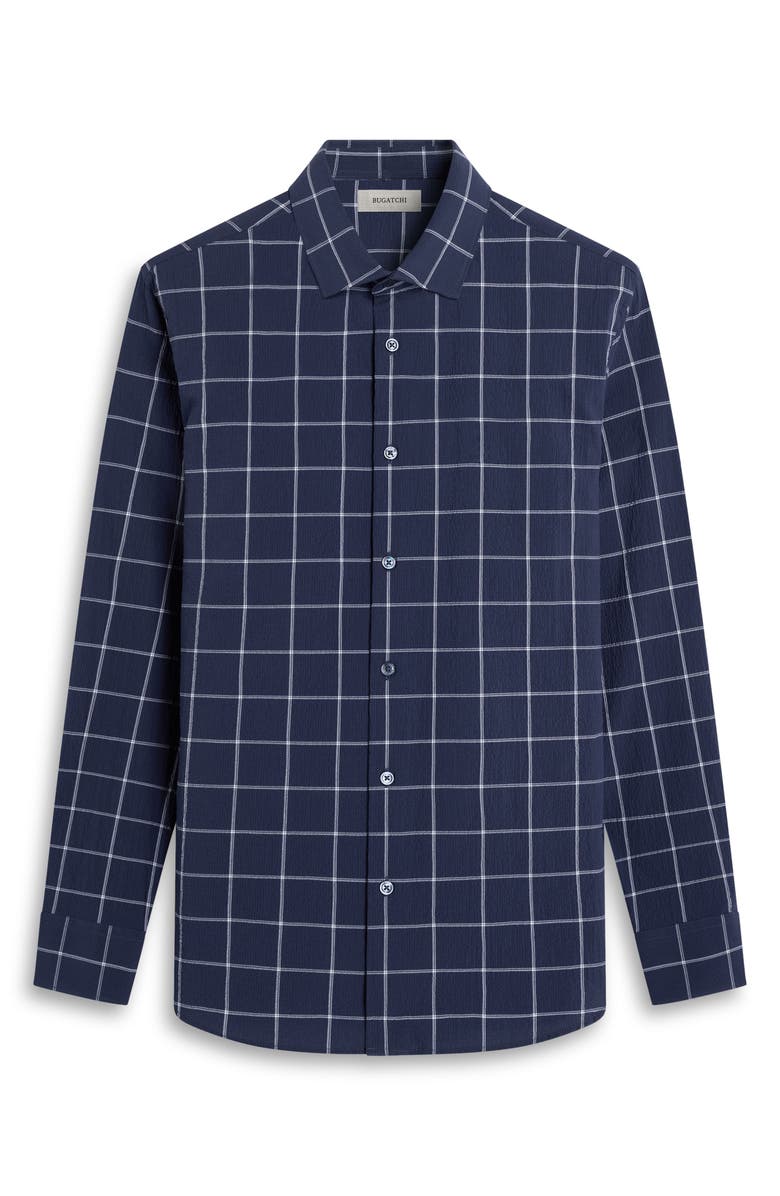 Bugatchi Axel Shaped Fit Stretch Cotton Button-Up Shirt, Alternate, color, Navy