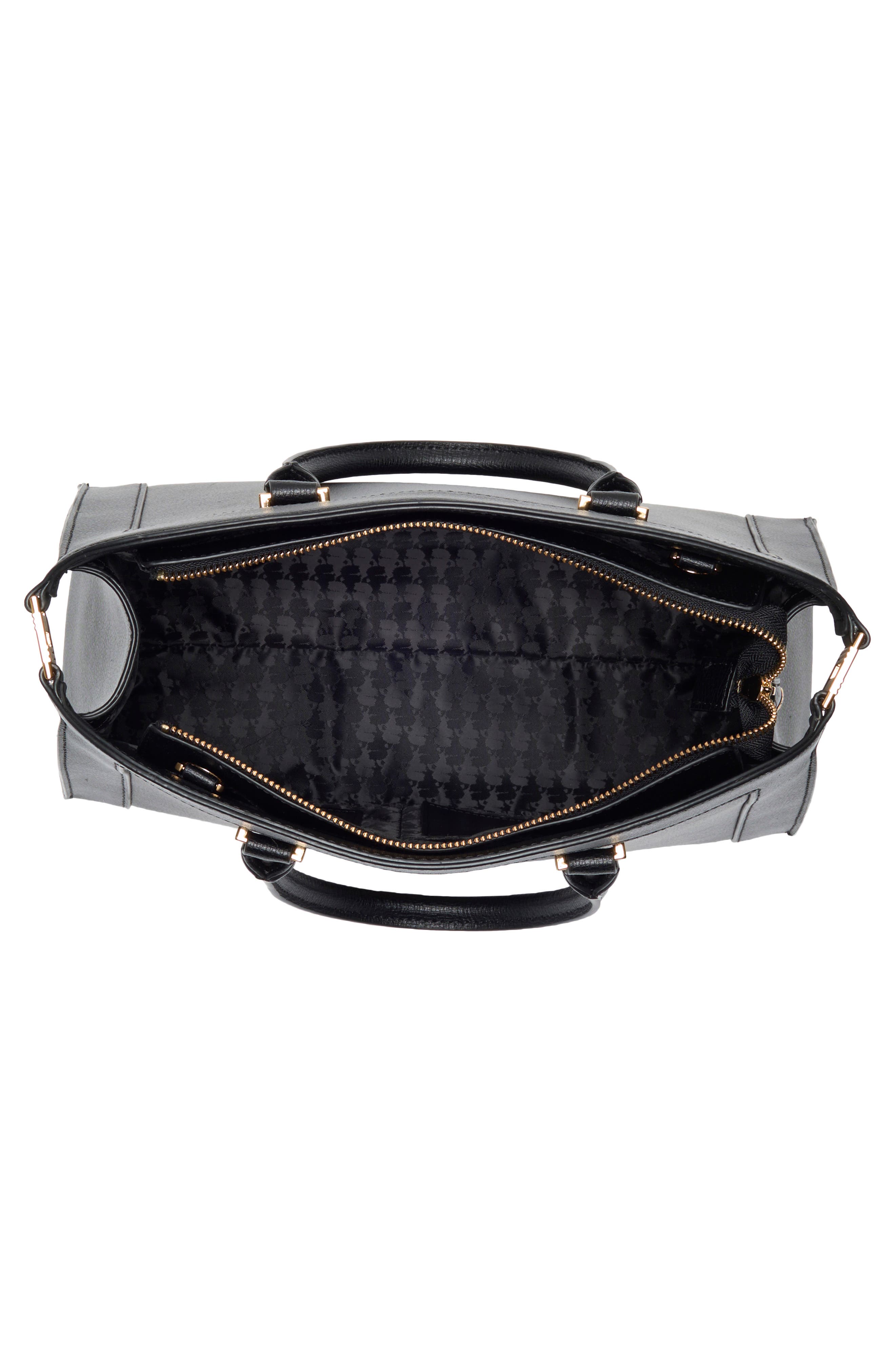 KARL LAGERFELD PARIS Simone Leather Satchel, Alternate, color, Black/ Gold