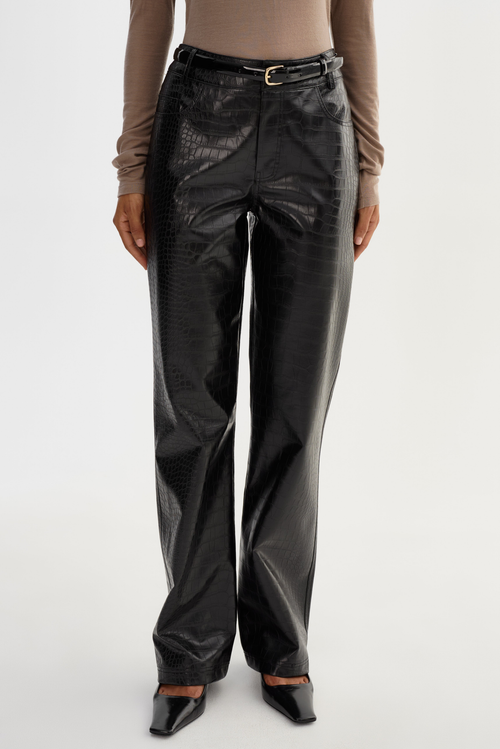 Lamarque Freja | Faux Leather Croco Pants In Black