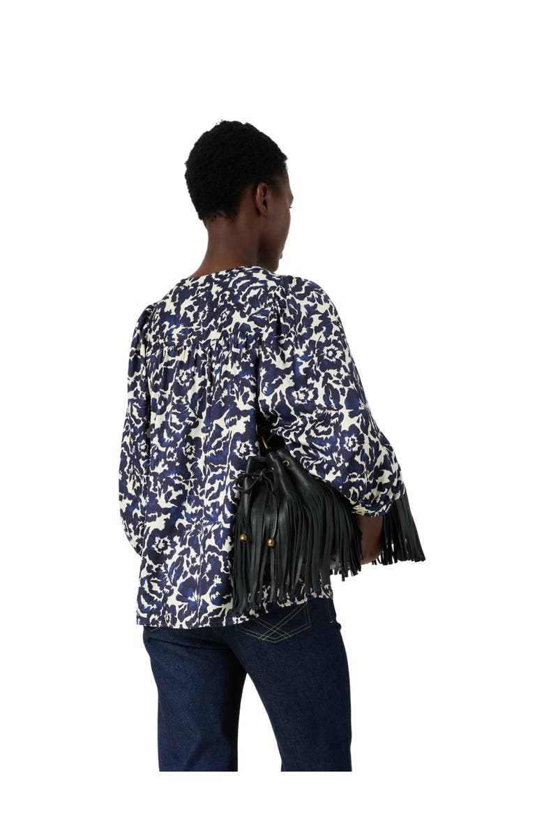 Calina Floral V-Neck Blouse, Alternate, color, Ink