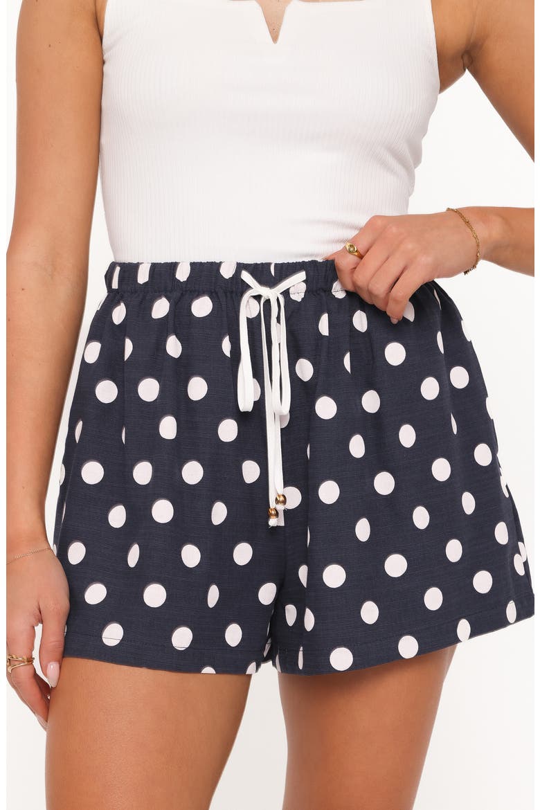 Wren Polka Dot Print Cotton Blend Shorts, Alternate, color, NAVY POLKA DOT