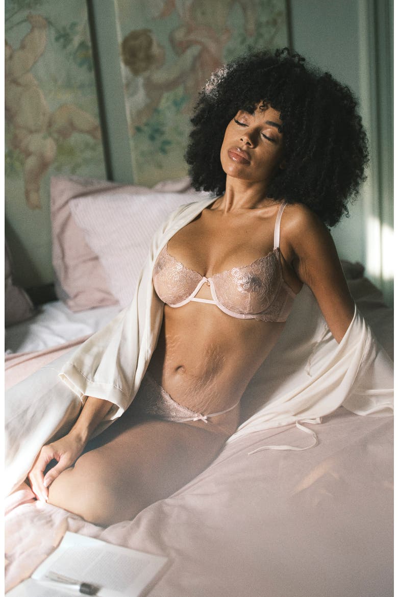 Hollie Embroidered Mesh Underwire Bra, Alternate, color, ROSE SMOKE
