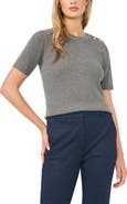 Halogen® Button Shoulder Rib Short Sleeve Sweater