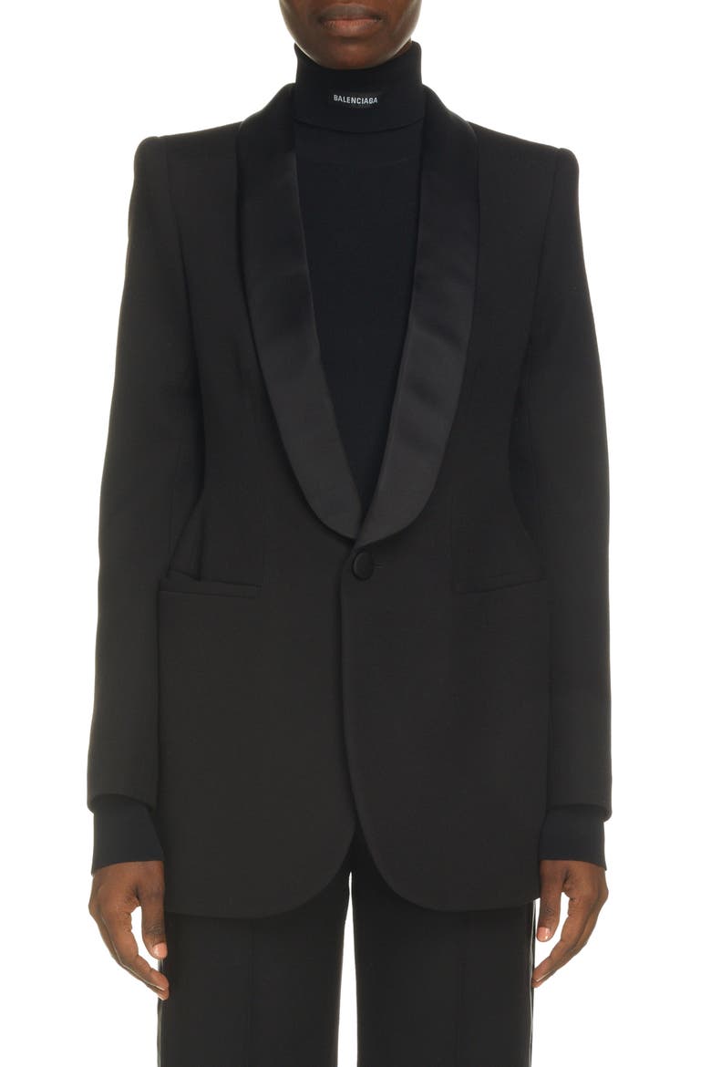 Hourglass Wool Tuxedo Jacket, Main, color, BLACK