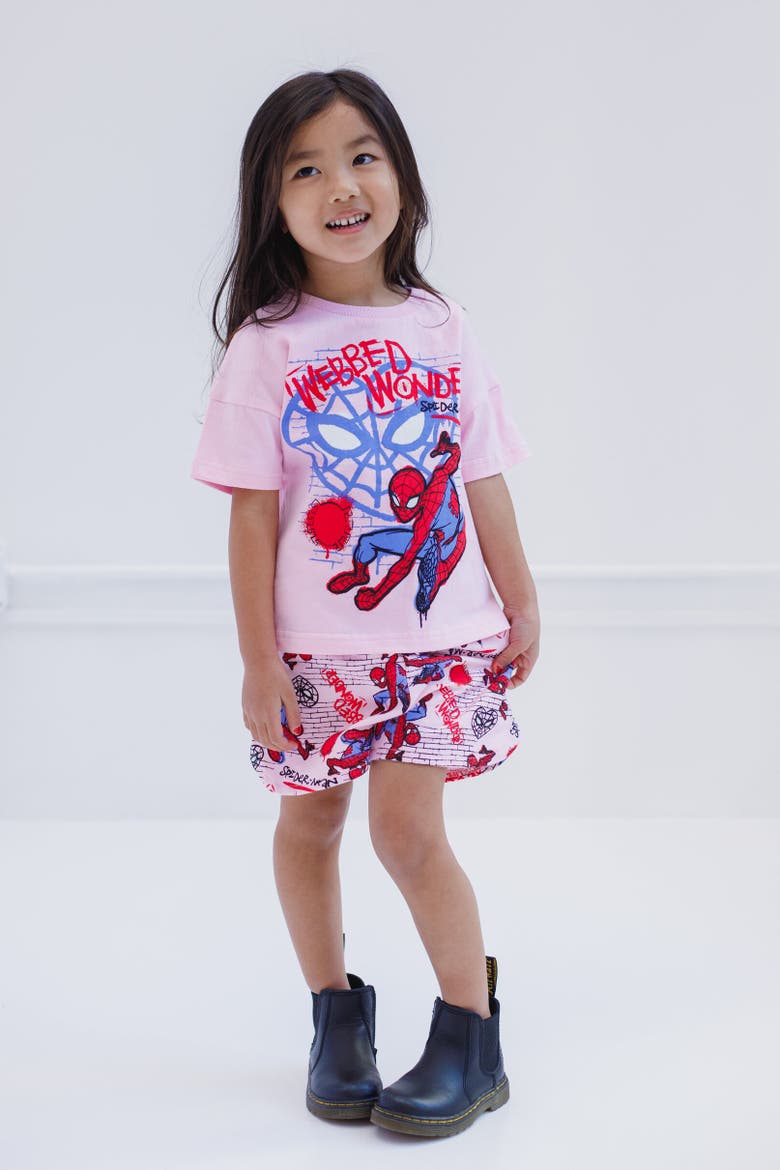 Spider-Man Girls' T-Shirt and Shorts Set, Alternate, color, Pink Spider Man