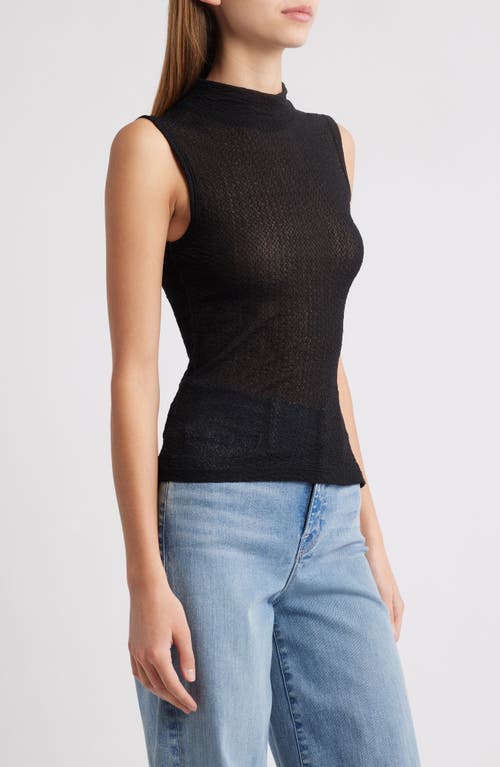 Frame Mesh Mock Neck Tank In Black