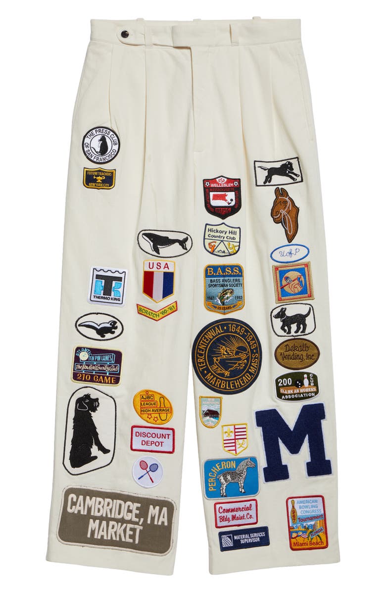 Bode Cambridge Patch Canvas Pants, Alternate, color, White Multi