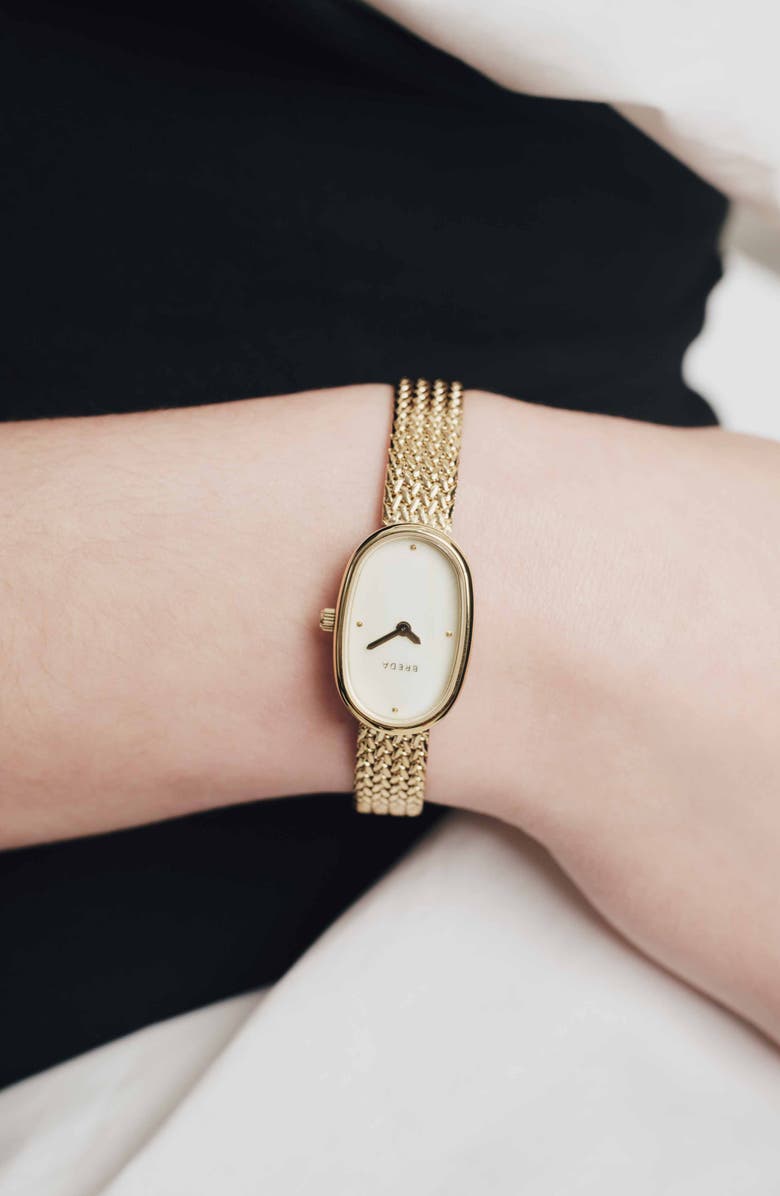 BREDA Jane Tethered Mesh Strap Watch, 18mm, Alternate, color, 18K Gold