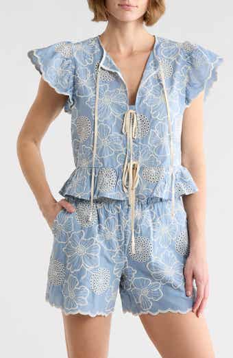 ELIE ELIE TAHARI Embroidered Tie Front Top