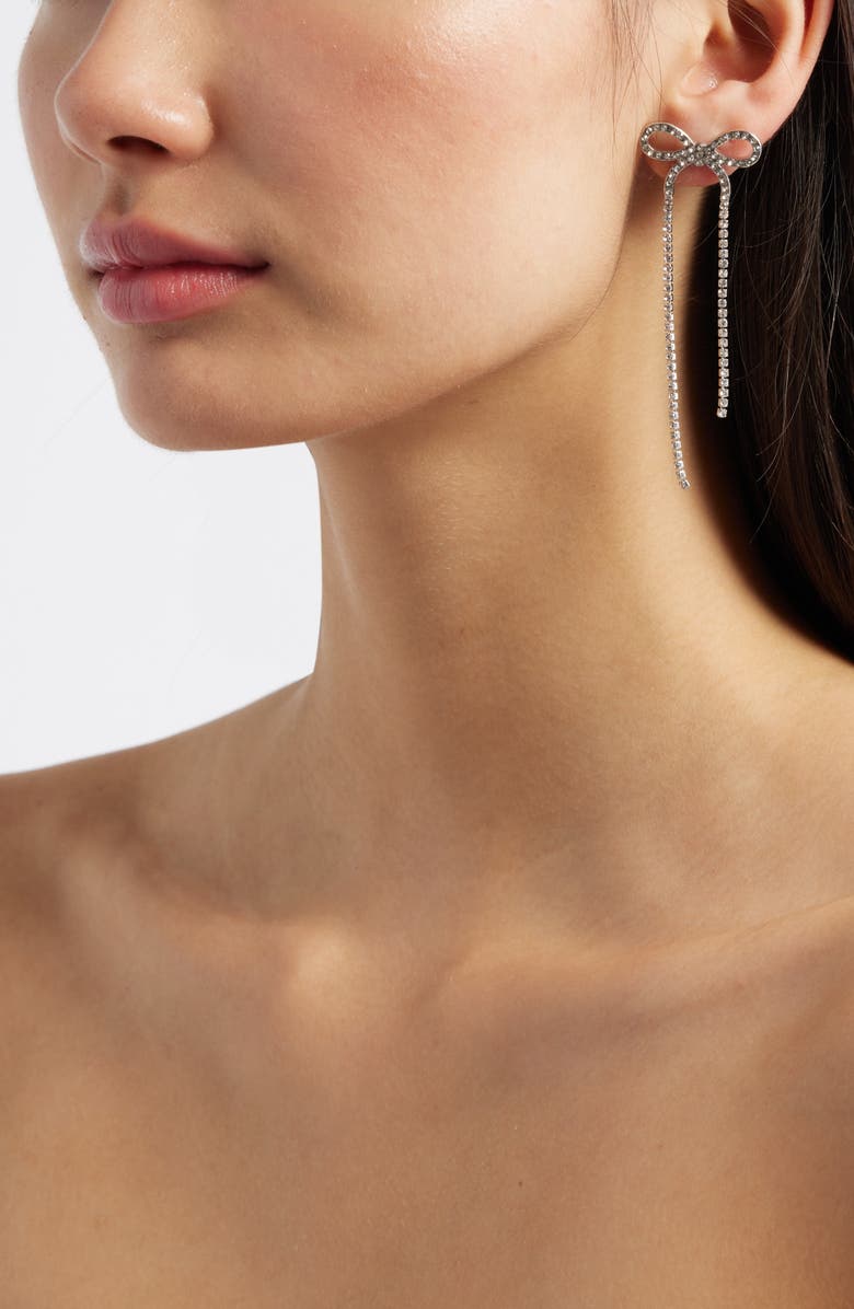 BP. Sparkle Bow Earrings, Alternate, color, Rhodium