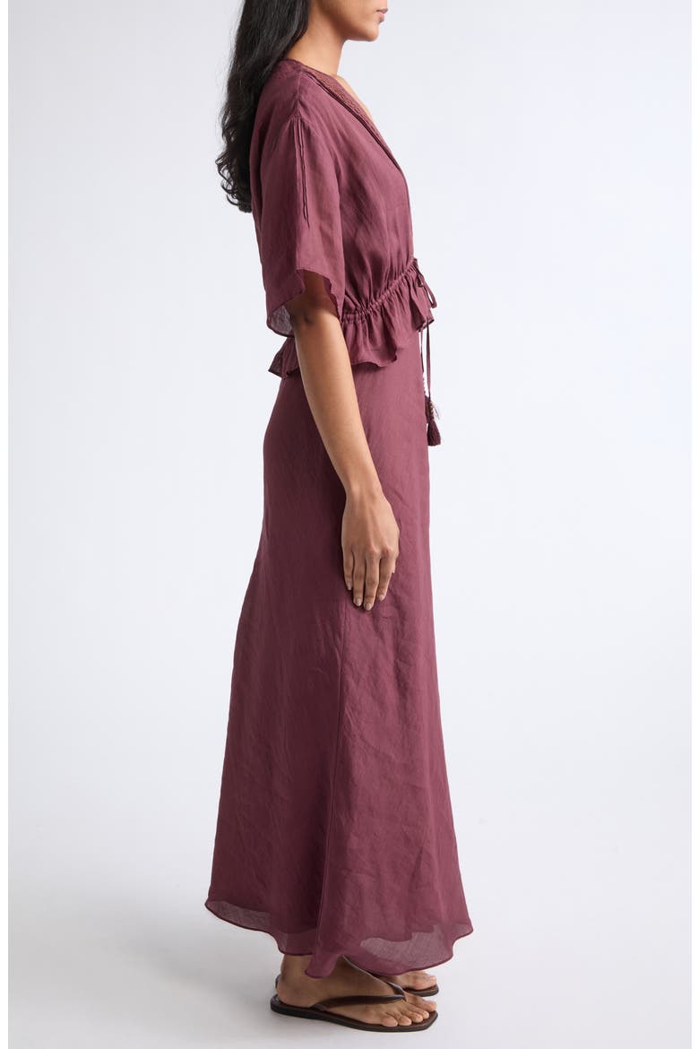 Dominick Pintuck Lace Trim Maxi Dress, Alternate, color, RAISIN