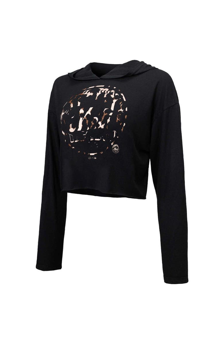 Majestic Threads Women's Majestic Threads Black New York Mets Leopard Cropped Hoodie, Alternate, color, Black