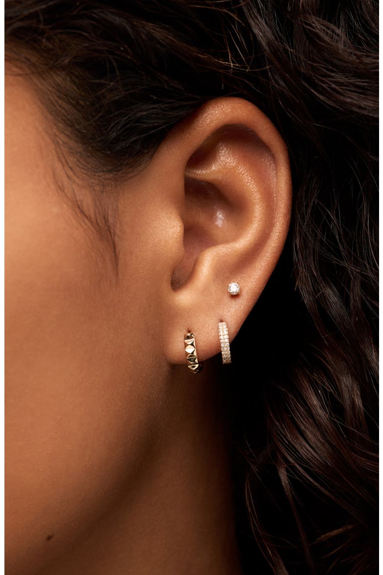 Solid Yellow Gold - Pyramid Huggie Hoops, Alternate, color, Gold