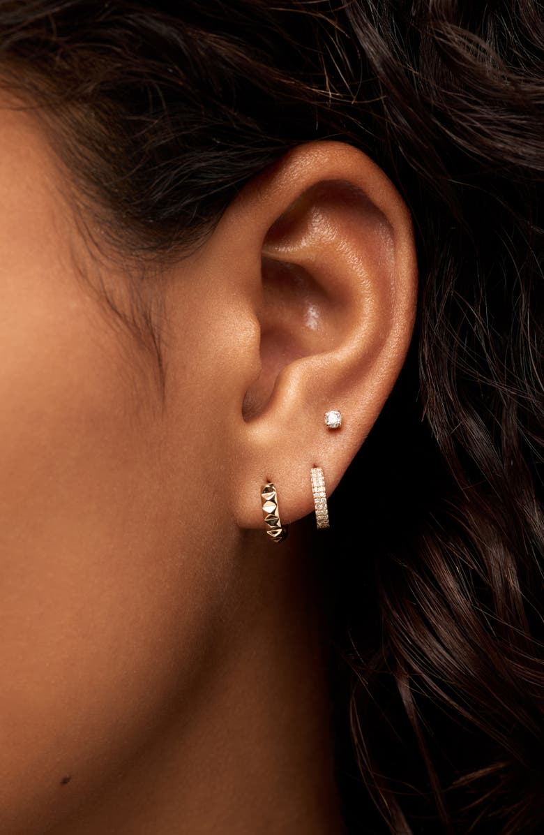 Ana Luisa Solid Yellow Gold - Pyramid Huggie Hoops, Alternate, color, Gold