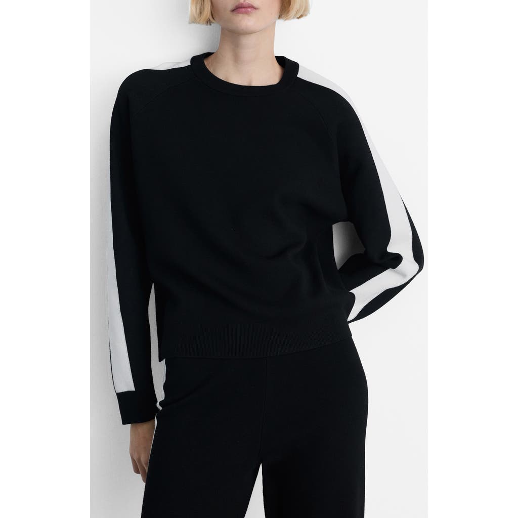 Mango Stripe Sleeve Crewneck Sweater In Black