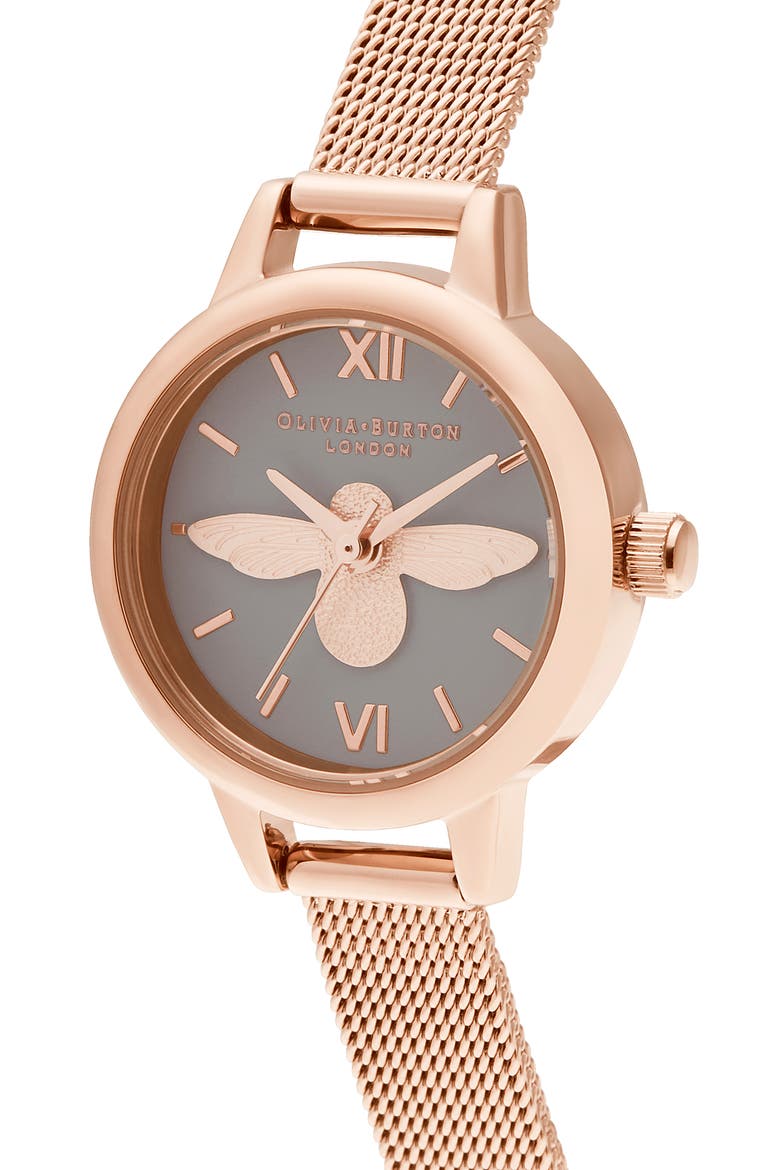 Mini Dials 3D Bee Mesh Strap Watch, 23mm, Alternate, color, ROSE GOLD/ GREY