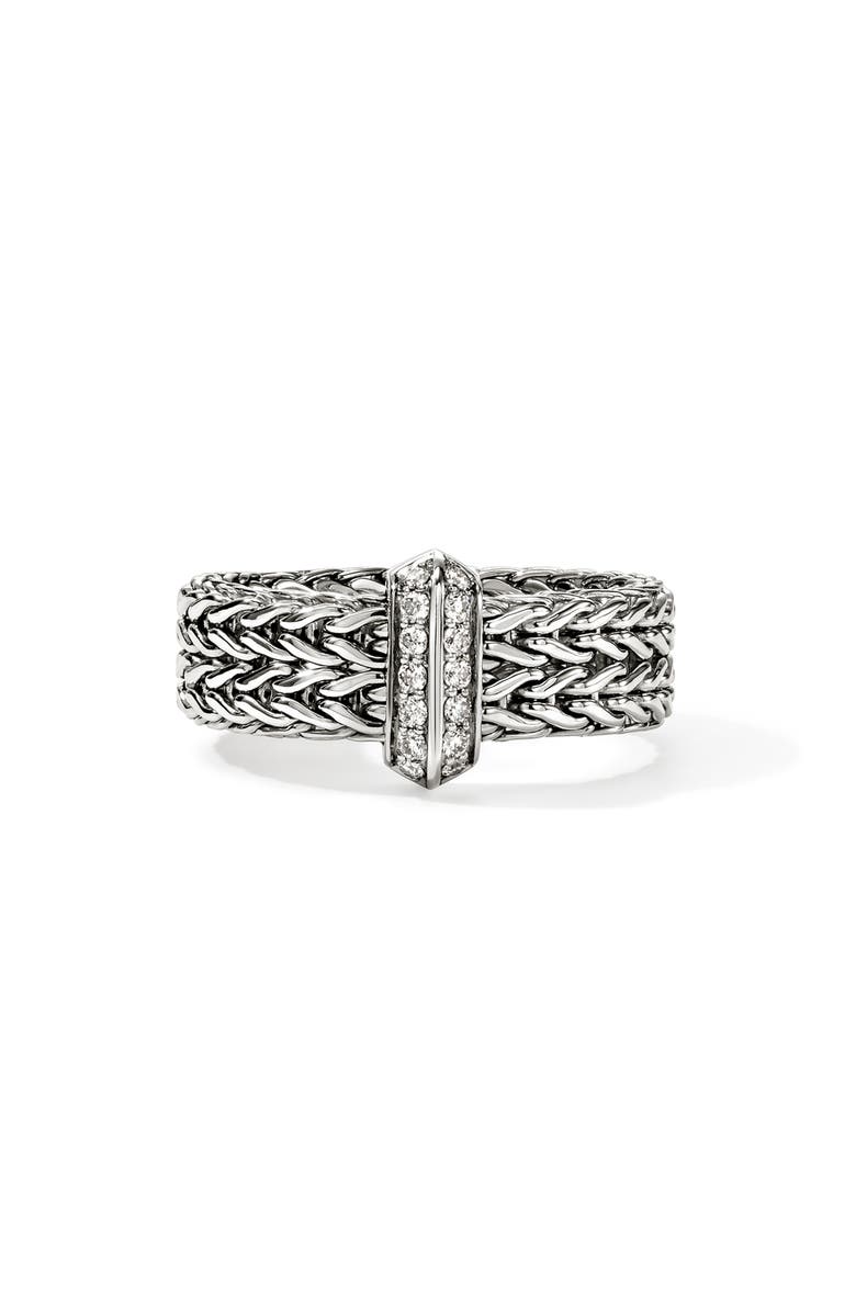 John Hardy Icon Pavé Diamond Ring, Main, color, Silver
