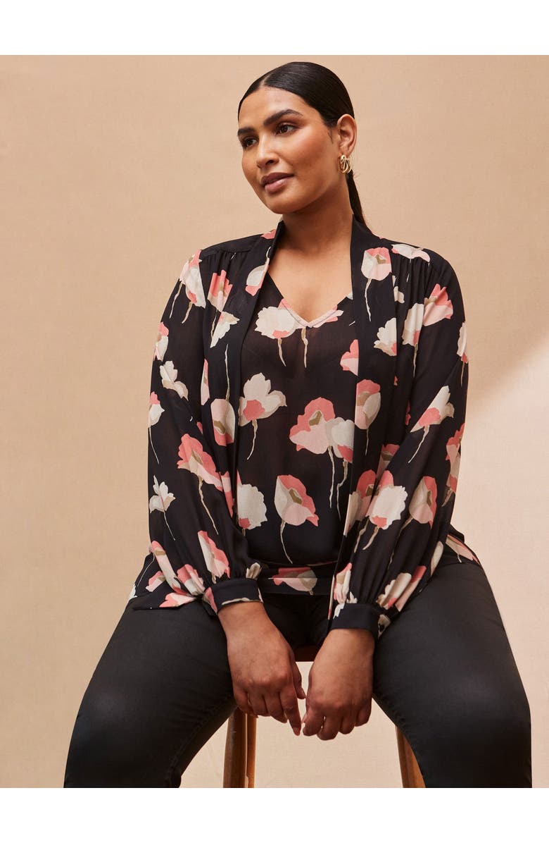 Live Unlimited Floral Print High Neck Blouse, Alternate, color, Black