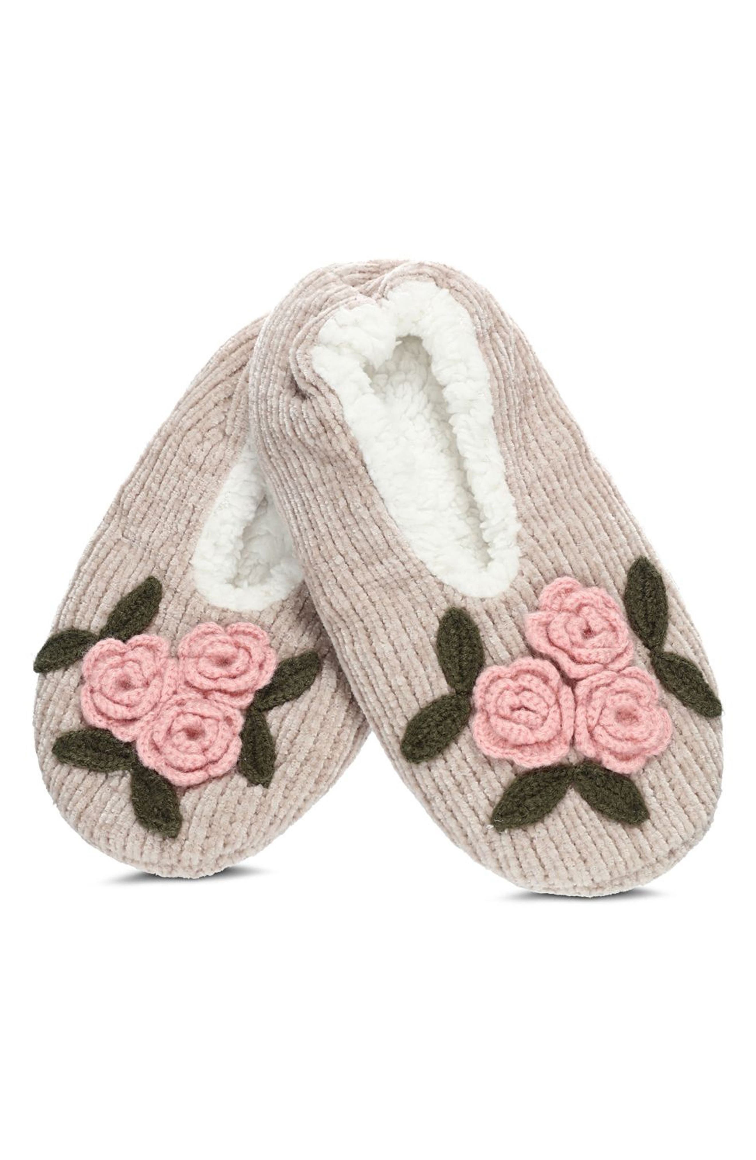 Coming Up Roses Faux Shearling Lined Slipper Socks, Main, color, TAUPE