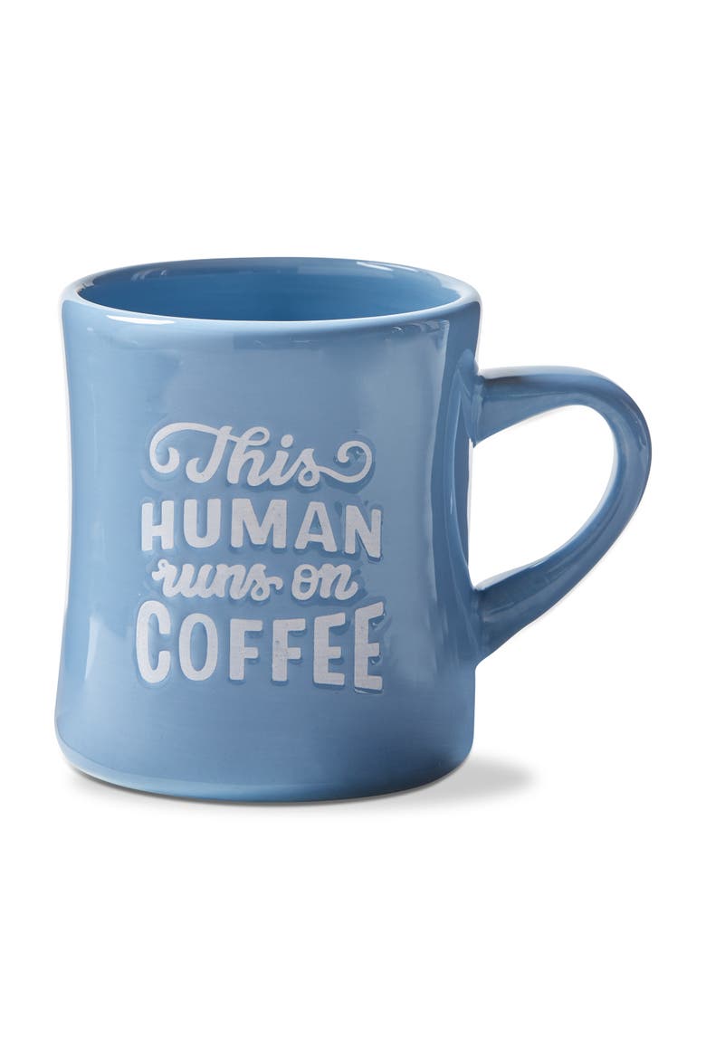 This Human Runs On Coffee Diner Mug Periwinkle Blue Stoneware Everyday, Main, color, Blue