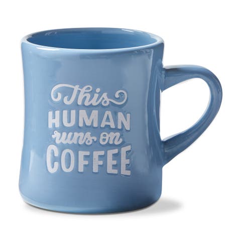 This Human Runs On Coffee Diner Mug Periwinkle Blue Stoneware Everyday