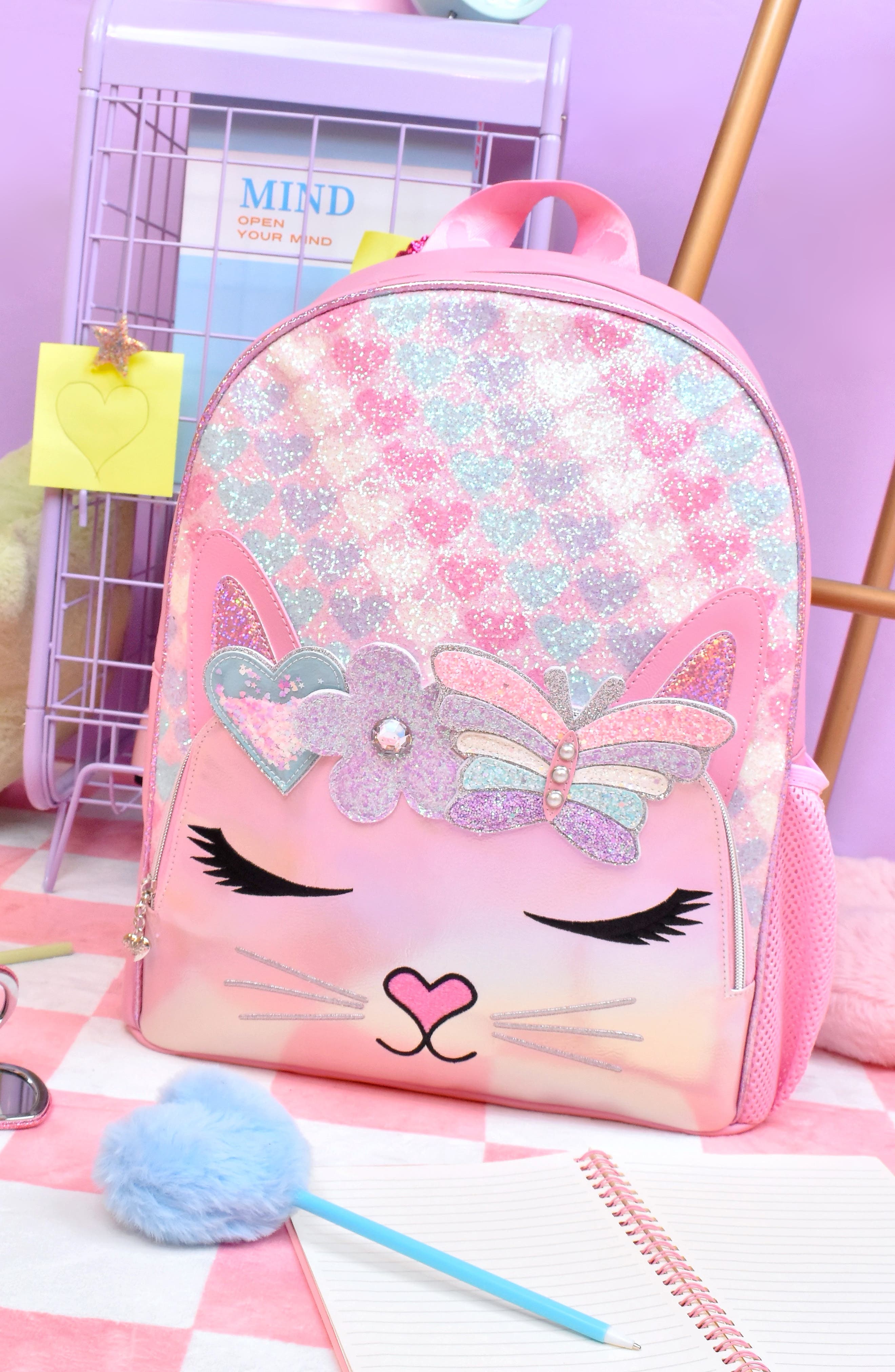 OMG Accessories Kids' Miss Bella Hearts Daisy Backpack, Alternate, color, Bubble Gum