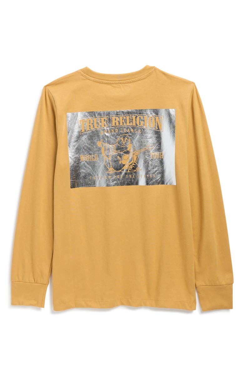 True Religion Kids' Horseshoe Long Sleeve Cotton Graphic T-Shirt, Alternate, color, Honey