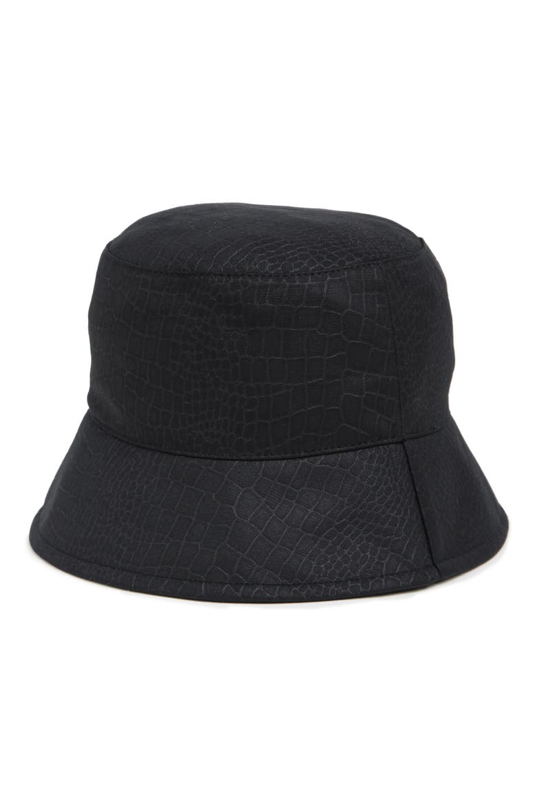 Croc Embossed Vegan Suede Cloché Hat, Alternate, color, BLACK