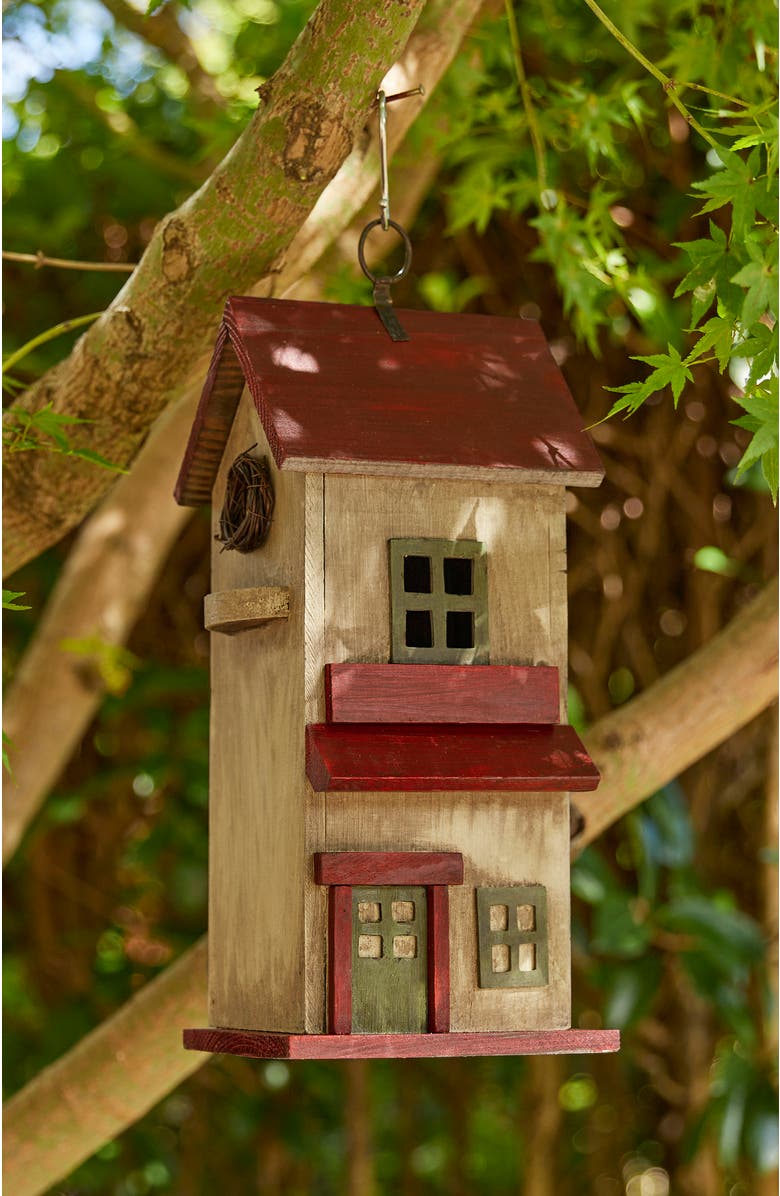 Glitzhome Solid Wood Cottage Decorative Outdoor Garden Birdhouses, Alternate, color, Red