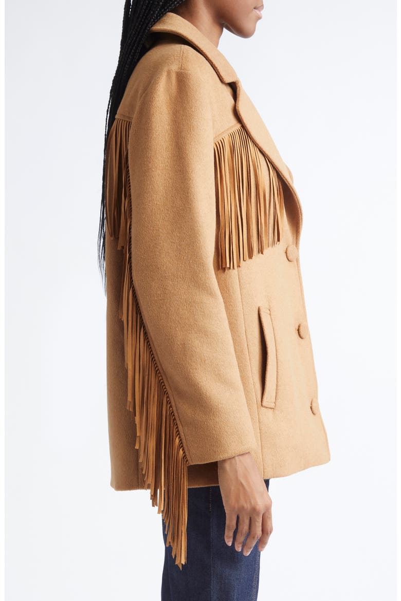Keeley Fringe Trim Coat, Alternate, color, DARK CAMEL