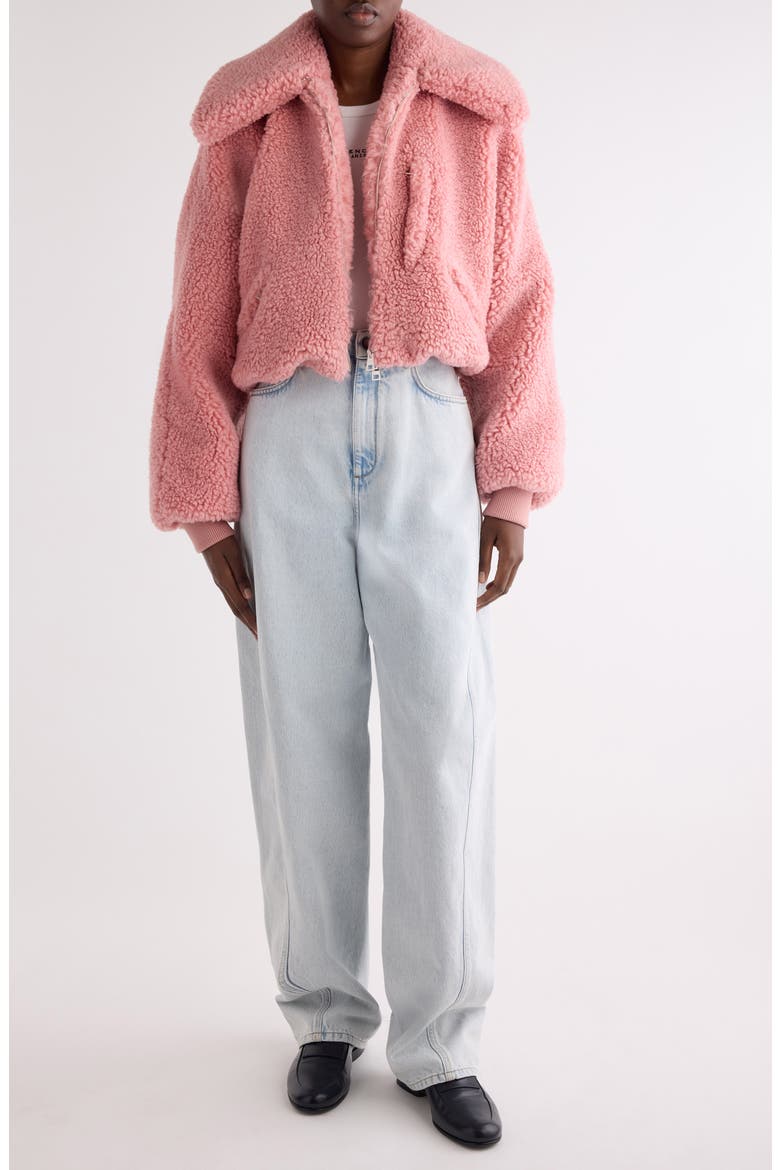 Crop Faux Shearling Bomber Jacket, Alternate, color, LIGHT PINK