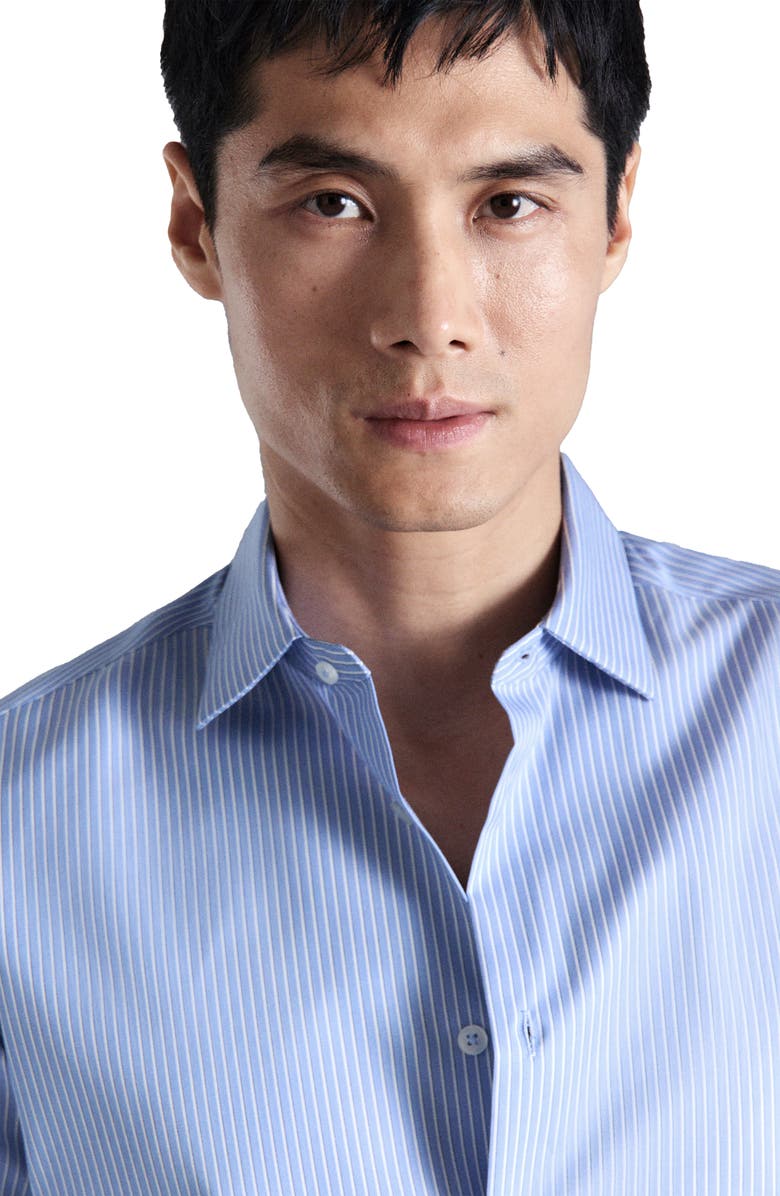 MANGO Slim Fit Non-Iron Stripe Button-Up Shirt, Alternate, color, Sky Blue