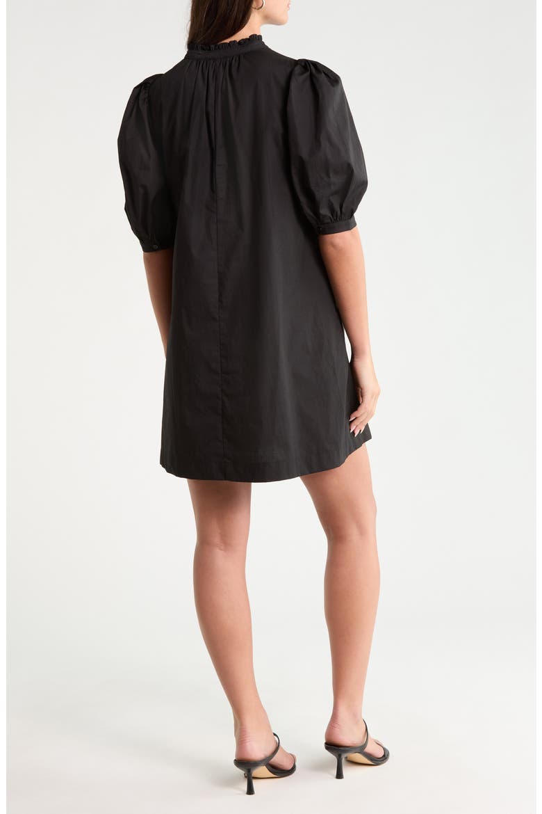 Julissa Split Neck Cotton Babydoll Minidress, Alternate, color, BLACK