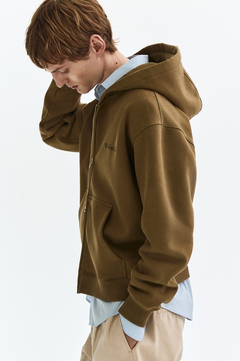 Loose Fit Zip-through Hoodie, Alternate, color, Khaki green