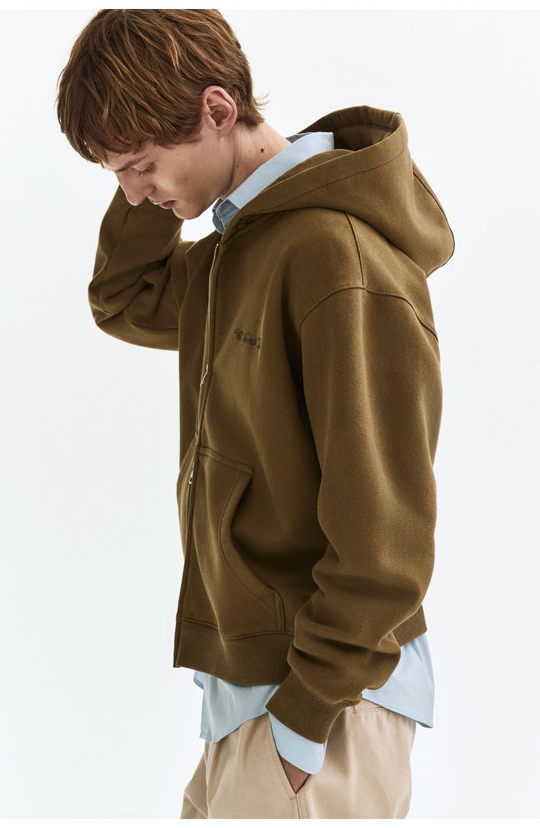 H&M Loose Fit Zip-through Hoodie, Alternate, color, Khaki Green