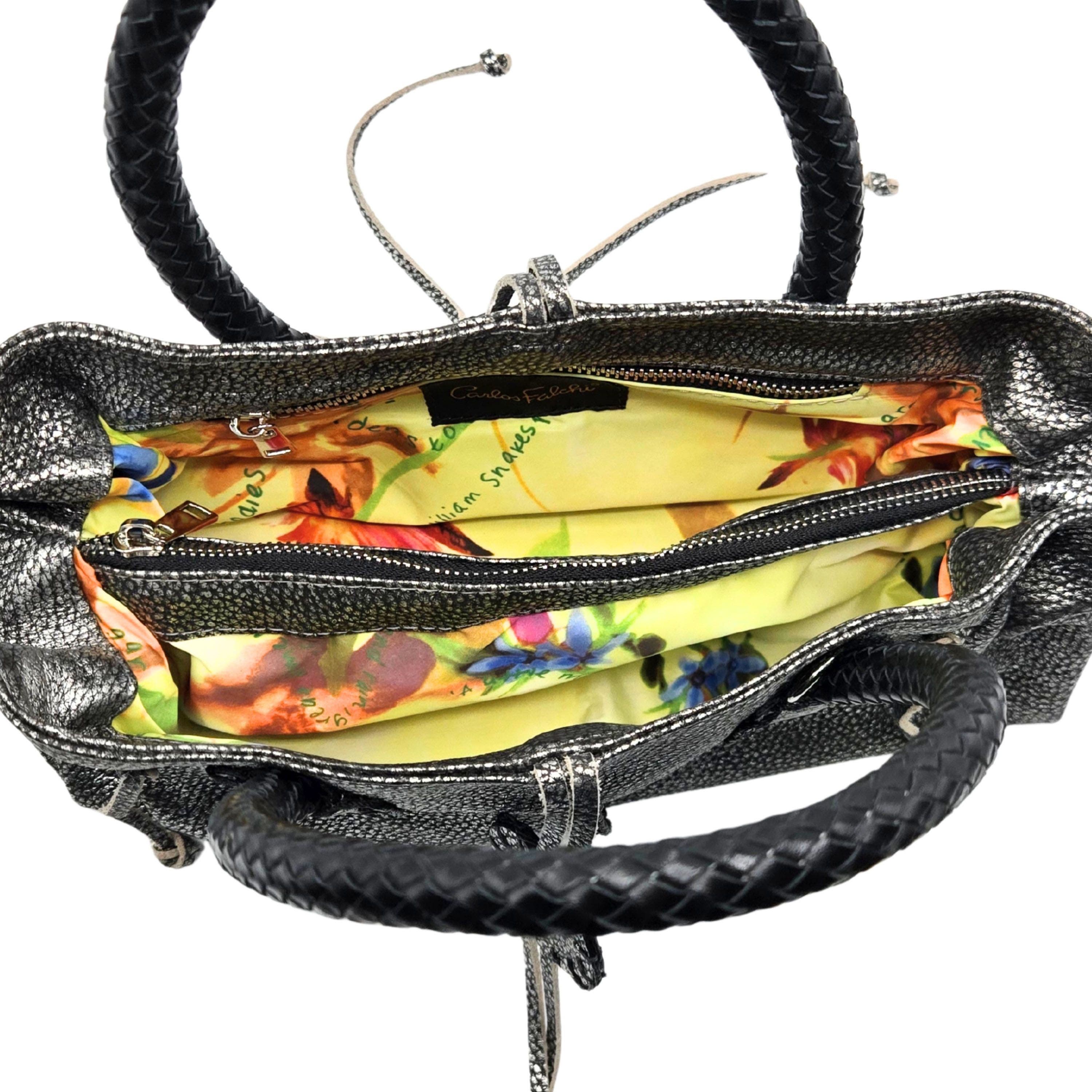 Carlos Falchi Mini Satchel Leather Bag, Alternate, color, Roman Chrome