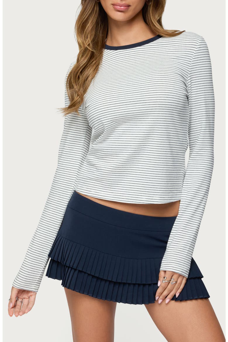 Brianna Stripe Stretch Cotton T-Shirt, Main, color, WHITE-AND-NAVY