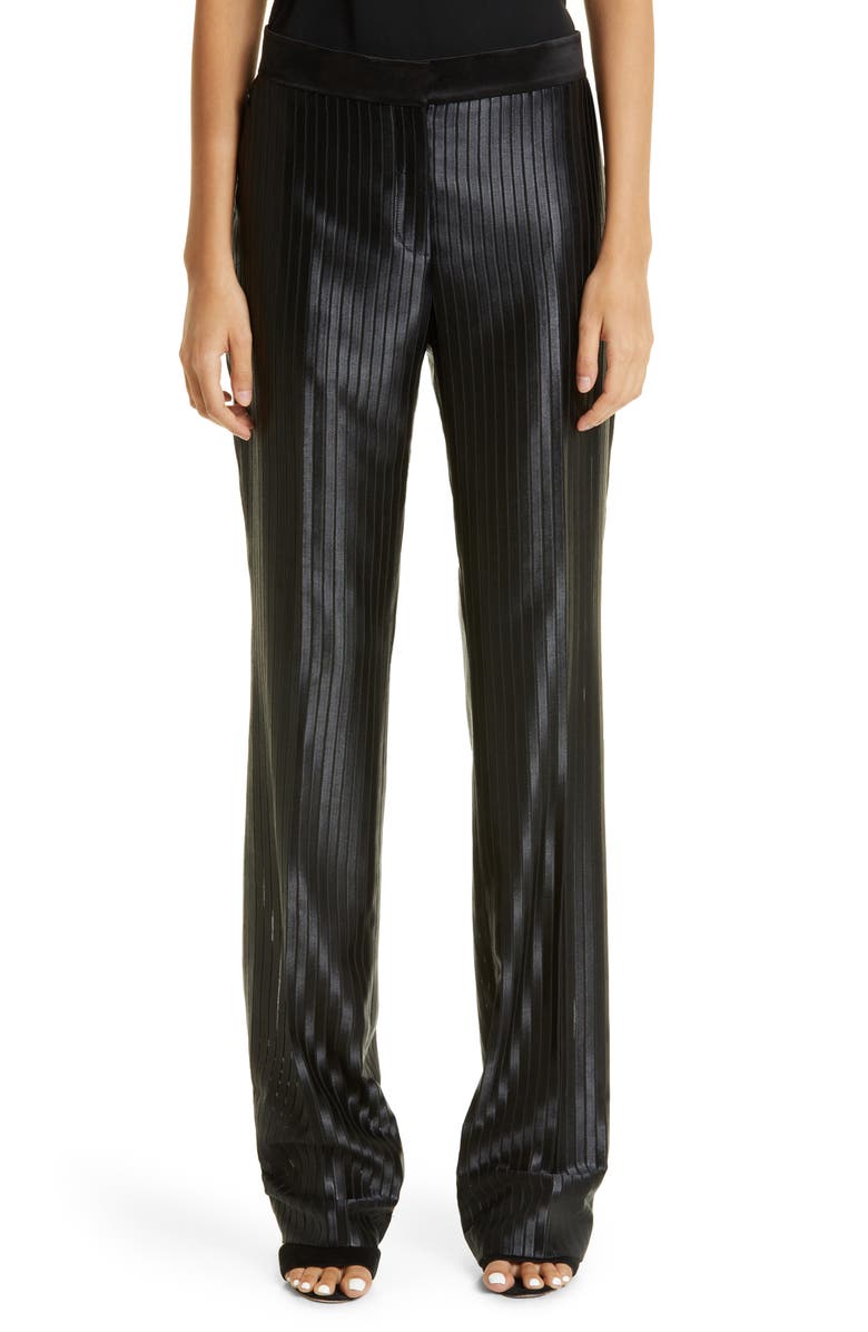 Akris Carl Embroidered Stripe Satin Pants, Main, color, 
