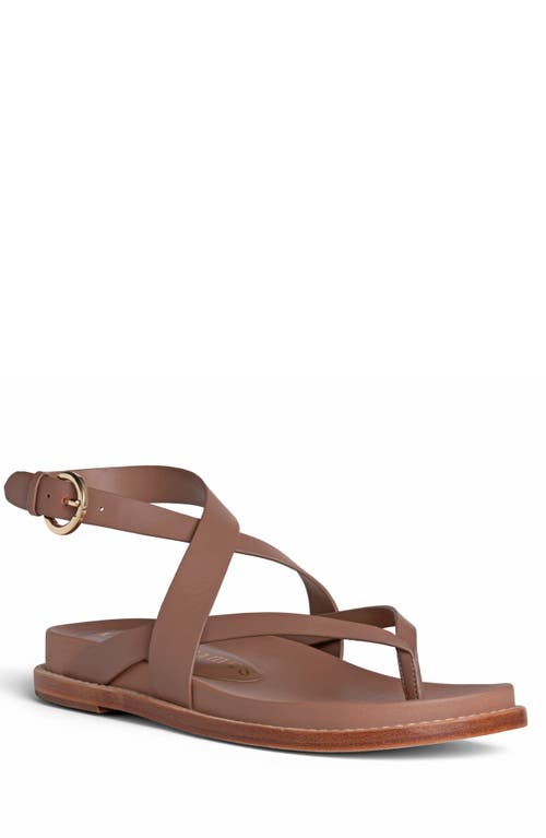 Allegra James Elise Leather Flat Sandal In Chestnut
