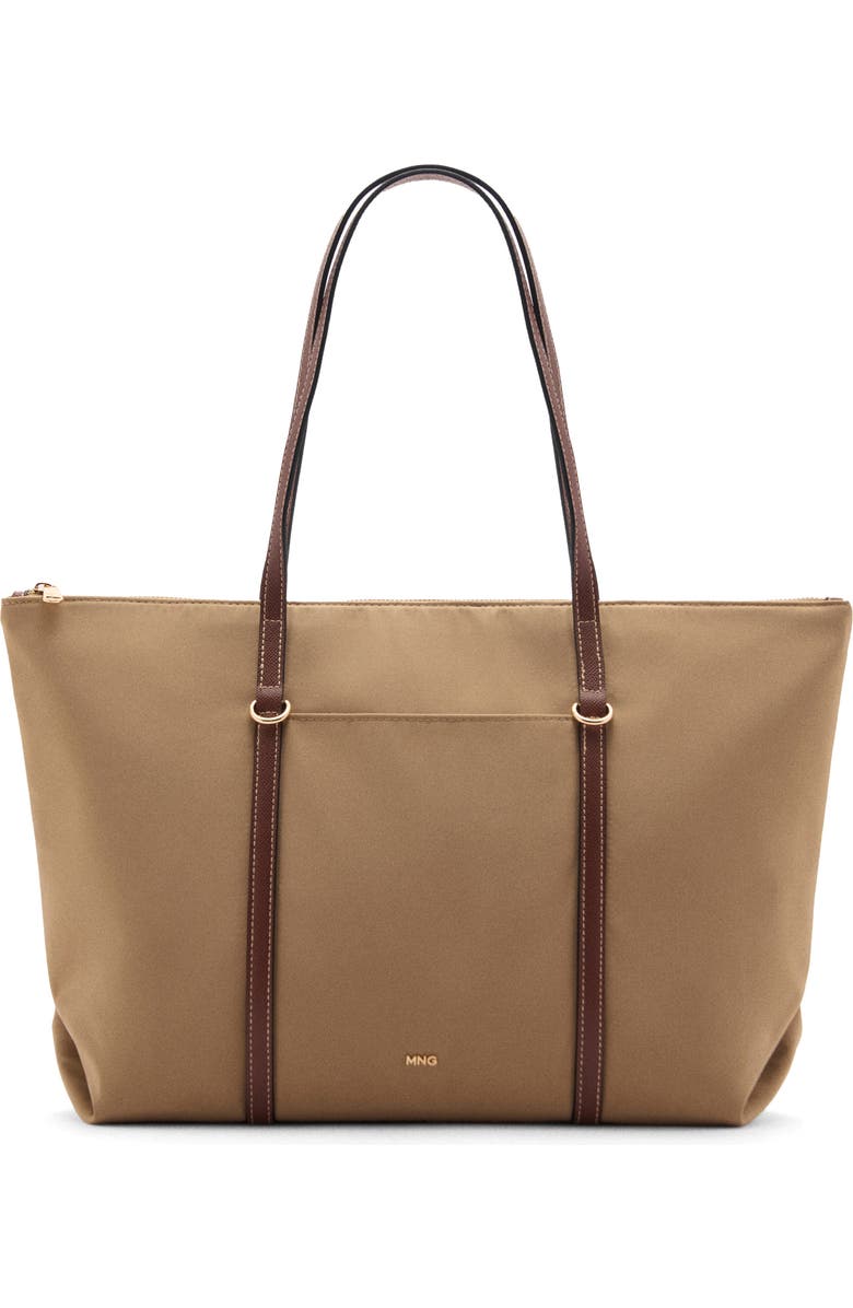 MANGO Nylon Shopper Bag, Main, color, Beige