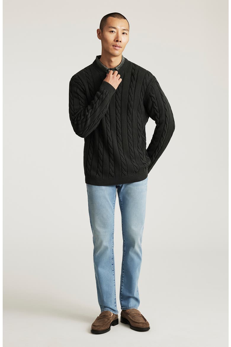 Heavyweight Cabled Cotton Crewneck Sweater, Alternate, color, FROST GRAY