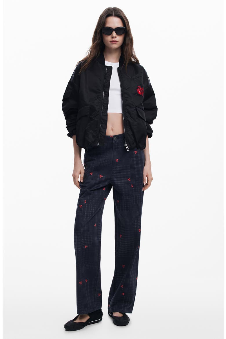 Check & Cherry Stretch Cotton Twill Pants, Alternate, color, DARK GRAY