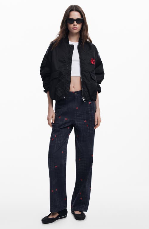 Desigual Checkered And Cherry Pants In Dark Gray
