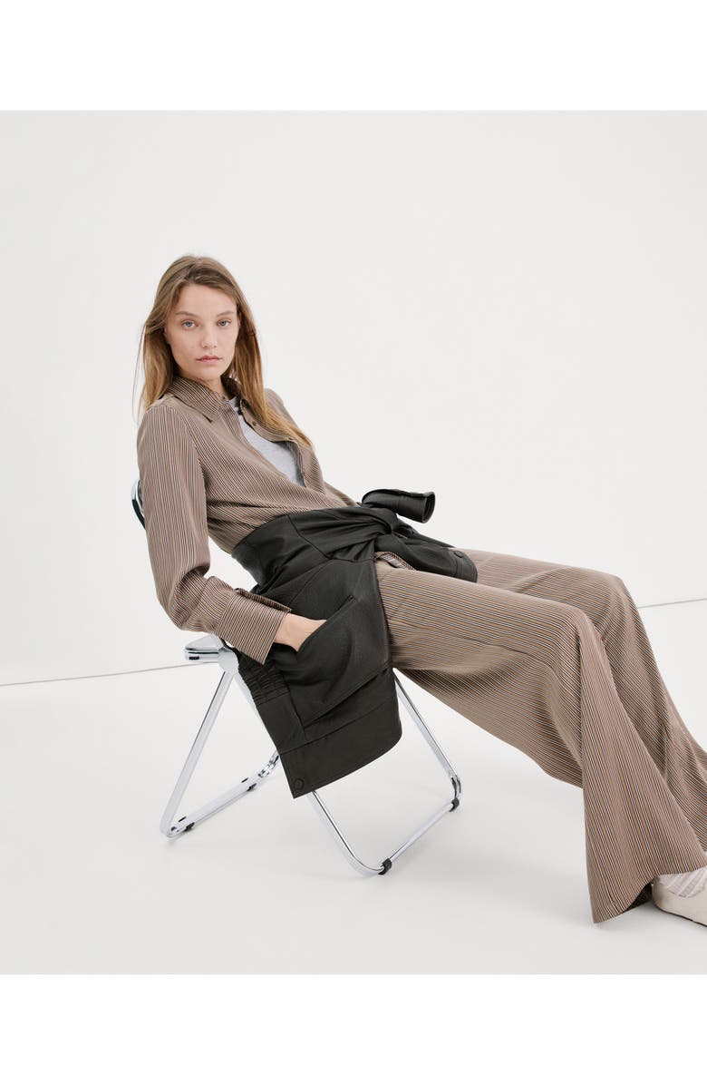 MANGO Stripe Satin Pants, Alternate, color, Medium Brown