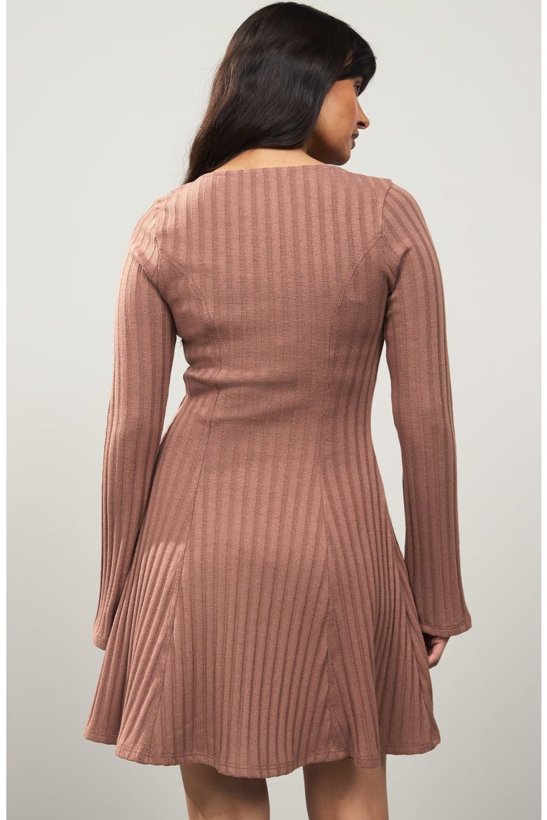 Ribbed Long Sleeve Minidress, Alternate, color, LIGHT BROWN