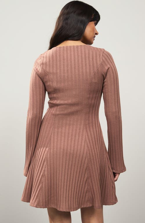 Next Ribbed Long Sleeve Minidress In Brown