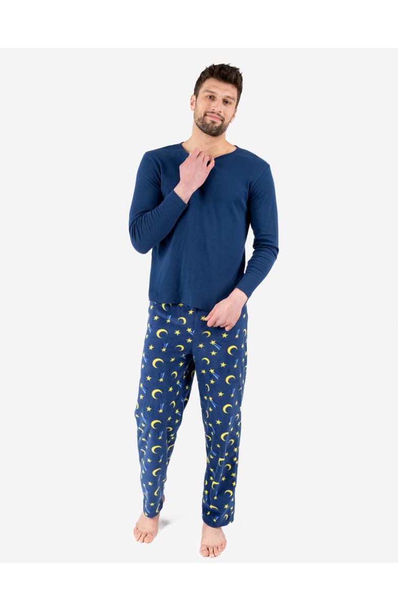 Leveret Men's Cotton Top & Fleece Pants Printed Matching Family Holiday Pajama Set, Main, color, Moon